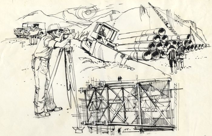 Paul Sharp - Mid 20th Century Pen and Ink Drawing, Construction Site