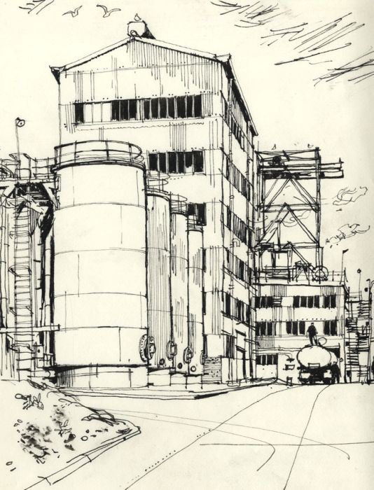 Paul Sharp - Mid 20th Century Pen and Ink Drawing, Tanker Depo