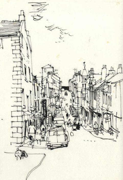 Paul Sharp - Mid 20th Century Pen and Ink Drawing, Busy Street