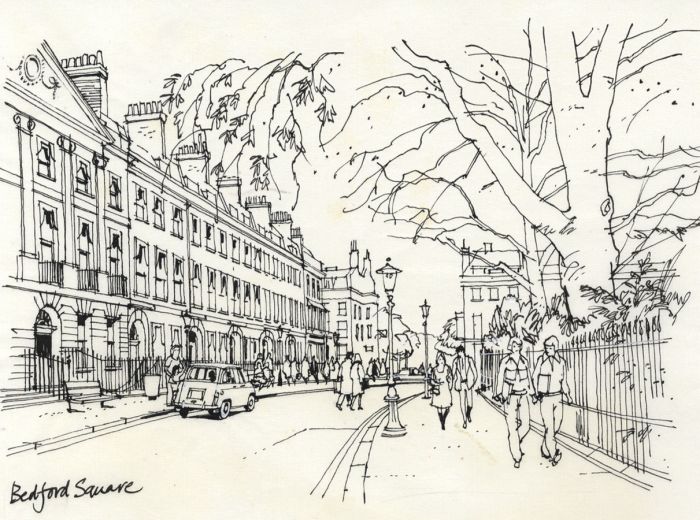 Paul Sharp - Mid 20th Century Pen and Ink Drawing, Bedford Square, Bloomsbury