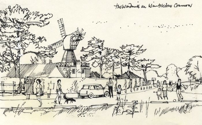 Paul Sharp - Mid 20th Century Pen and Ink Drawing, Windmill on Wimbledon Common