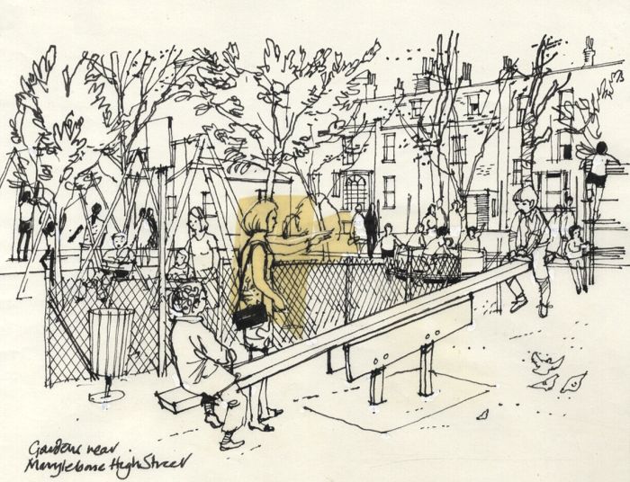 Paul Sharp - Mid 20th Century Pen and Ink Drawing, Gardens, Marylebone