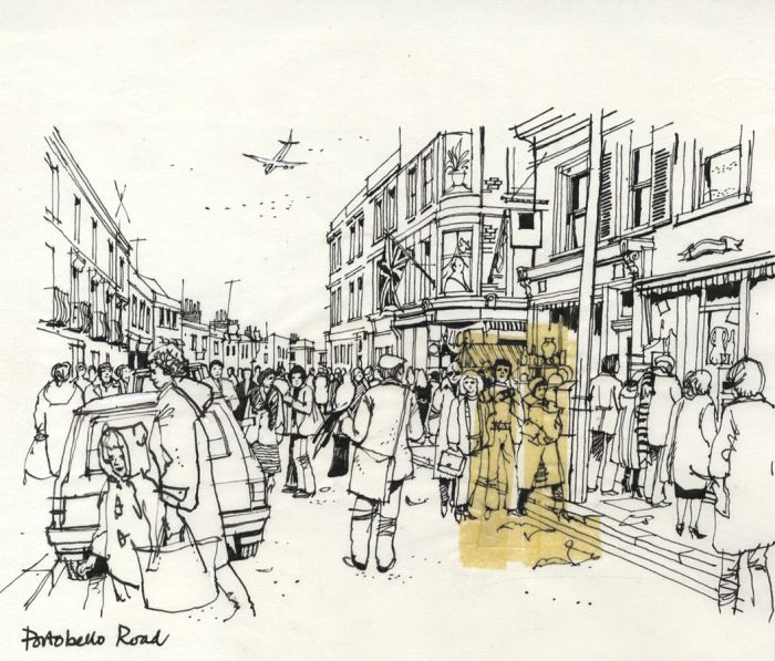 Paul Sharp - Mid 20th Century Pen and Ink Drawing, Portobello Road, London