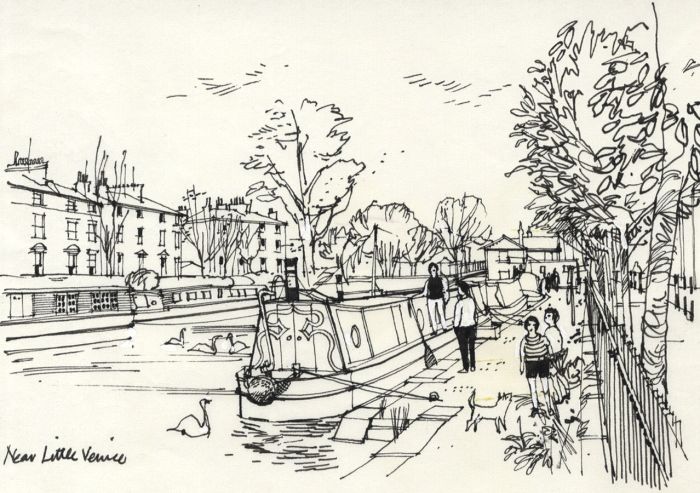 Paul Sharp - Mid 20th Century Pen and Ink Drawing, Near Little Venice, London