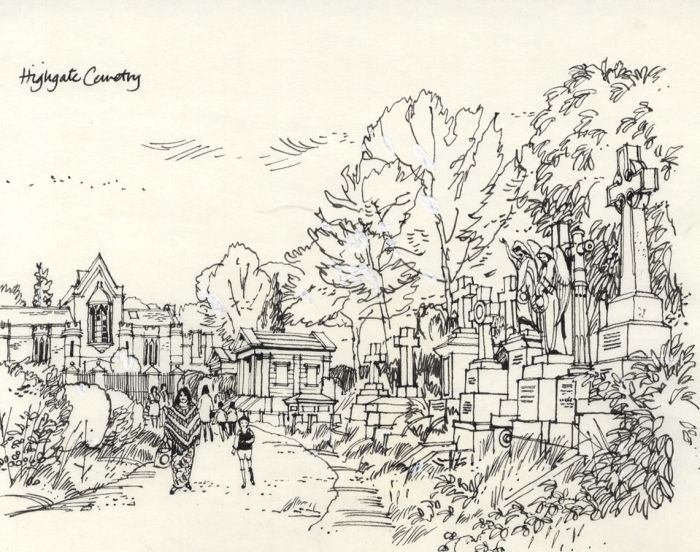 Paul Sharp - Mid 20th Century Pen and Ink Drawing, Highgate Cemetery