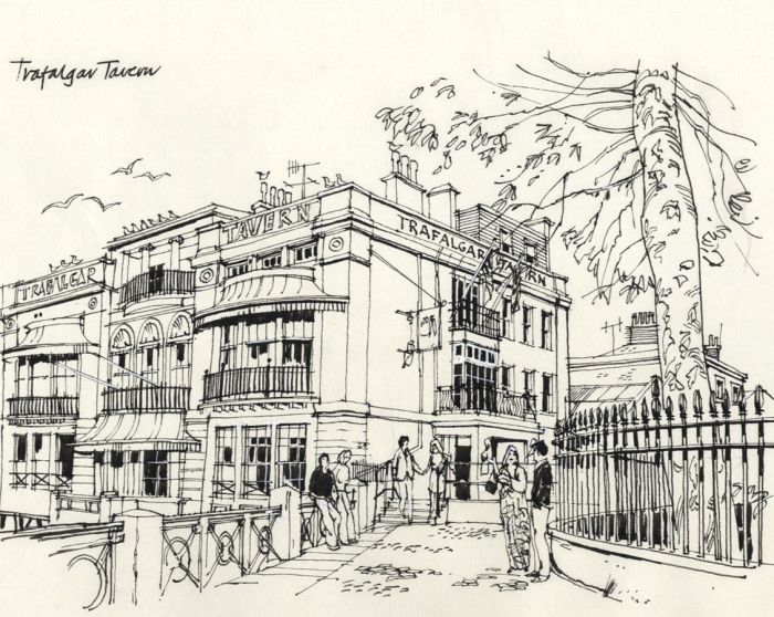 Paul Sharp - Mid 20th Century Pen and Ink Drawing, Trafalgar Tavern, Greenwich