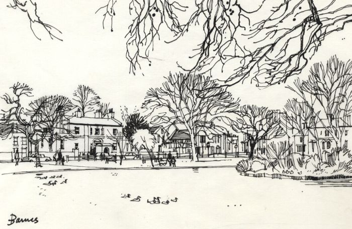 Paul Sharp - Mid 20th Century Pen and Ink Drawing, Barnes, London