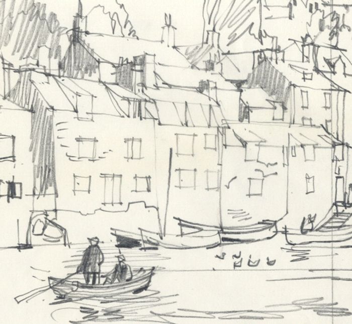 Paul Sharp - Mid 20th Century Graphite Drawing, Polperro, Cornwall