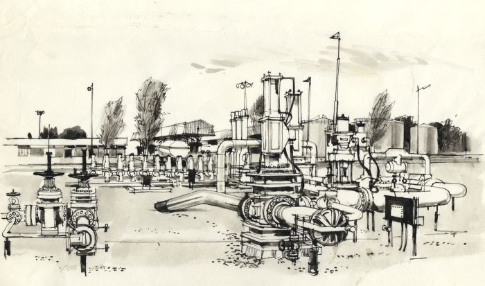 Paul Sharp - Mid 20th Century Pen and Ink Drawing, Sewage Works