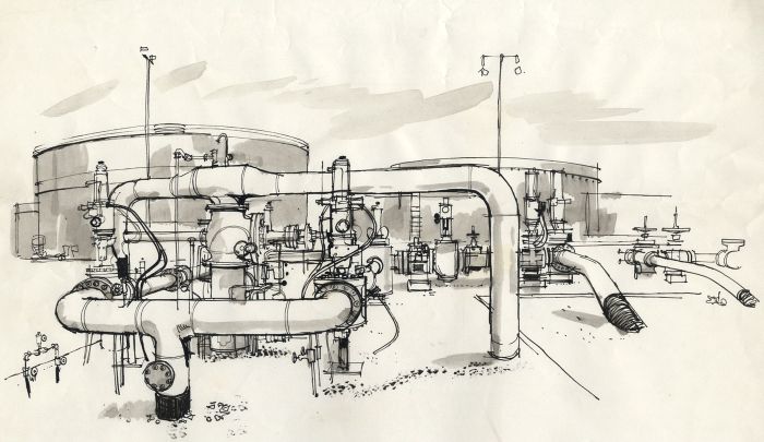 Paul Sharp - Mid 20th Century Pen and Ink Drawing, Sewage Works