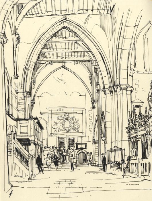 Paul Sharp - Mid 20th Century Pen and Ink Drawing, Church Interior