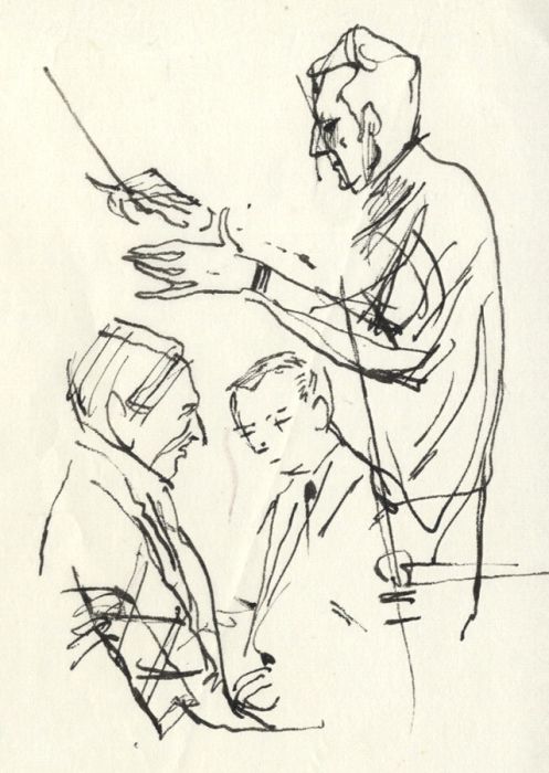 Paul Sharp - Mid 20th Century Pen and Ink Drawing, Conductor and Musicians