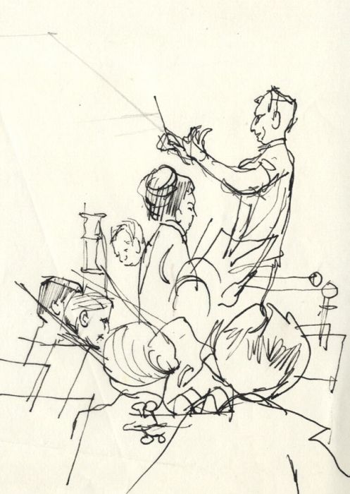 Paul Sharp - Mid 20th Century Pen and Ink Drawing, Conductor and Musicians