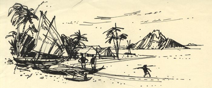Paul Sharp - Mid 20th Century Pen and Ink Drawing, Island View