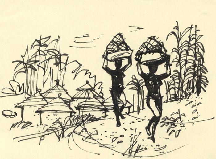 Paul Sharp - Mid 20th Century Pen and Ink Drawing, African Village Scene
