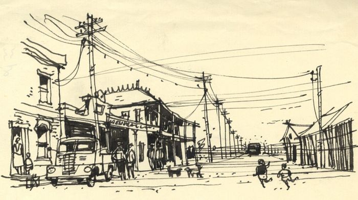 Paul Sharp - Mid 20th Century Pen and Ink Drawing, Australian Street Scene