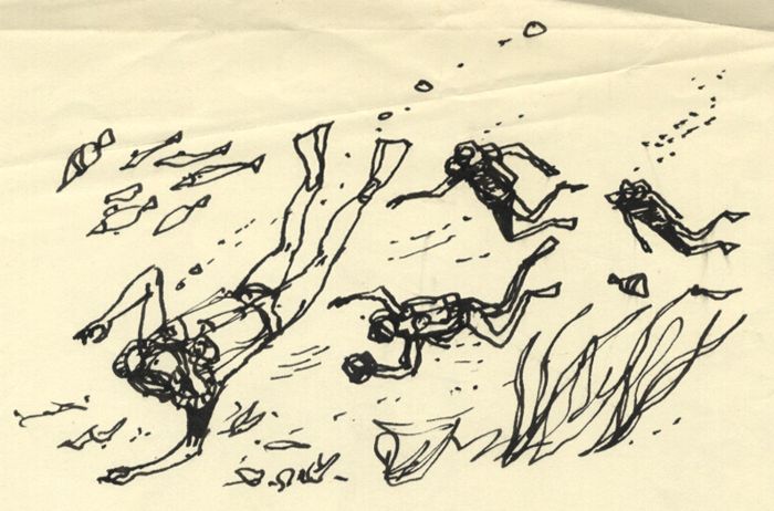 Paul Sharp - Mid 20th Century Pen and Ink Drawing, Figures Diving