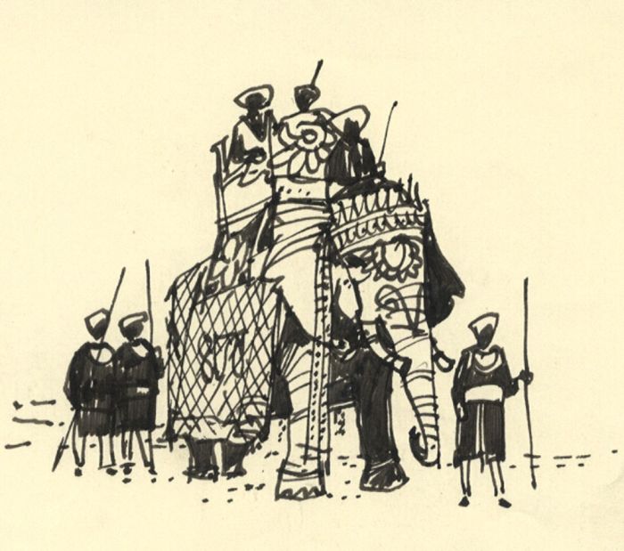Paul Sharp - Mid 20th Century Pen and Ink Drawing, Elephant, India