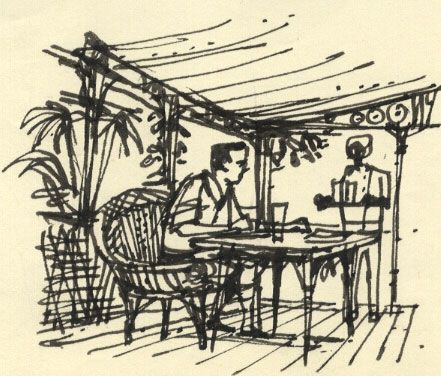 Paul Sharp - Mid 20th Century Pen and Ink Drawing, Man at Table