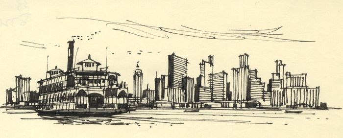 Paul Sharp - Mid 20th Century Pen and Ink Drawing, American City from the Water