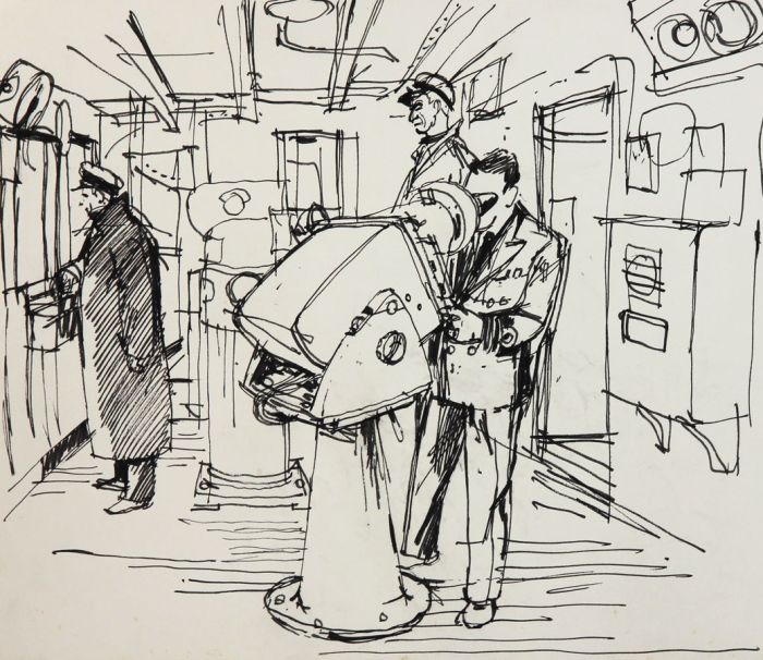 Paul Sharp - Mid 20th Century Pen and Ink Drawing, Ship's Bridge
