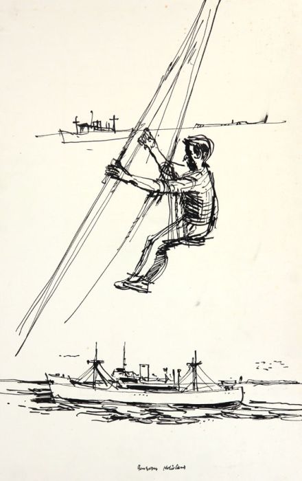 Paul Sharp - Mid 20th Century Watercolour, Ships and Man in Harness