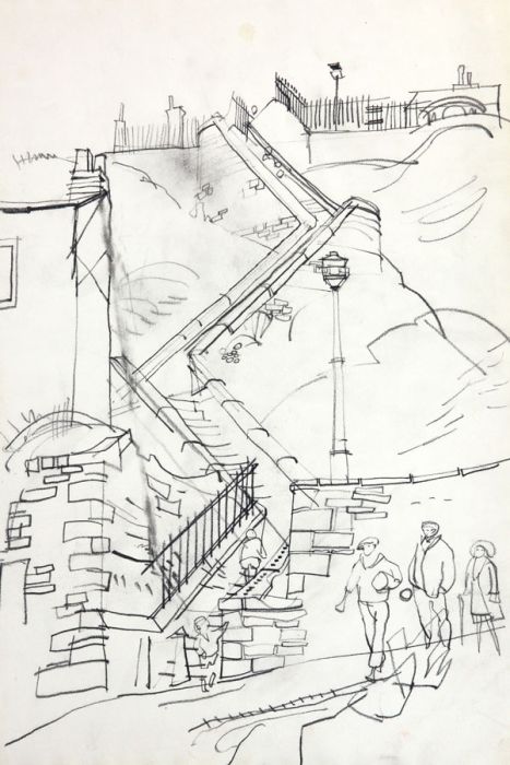 Paul Sharp - Mid 20th Century Graphite Drawing, Town Steps