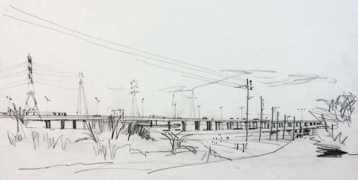 Paul Sharp - Mid 20th Century Graphite Drawing, M5/M6 near Walsall