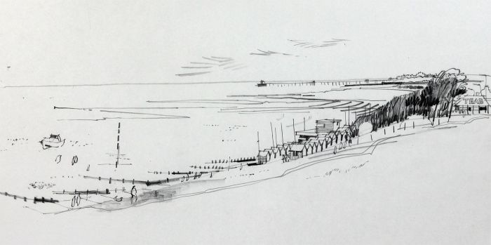 Paul Sharp - Mid 20th Century Graphite Drawing, Swalecliffe Beach, Kent