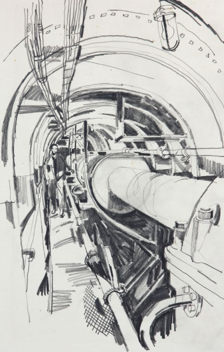 Paul Sharp - Mid 20th Century Graphite Drawing, Tunnel with Machinery