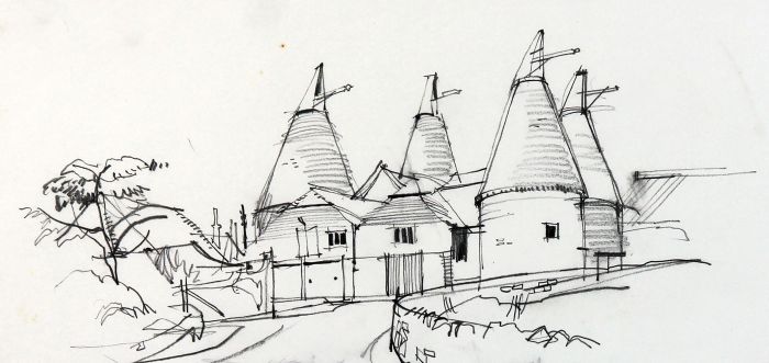 Paul Sharp - Mid 20th Century Graphite Drawing, Building