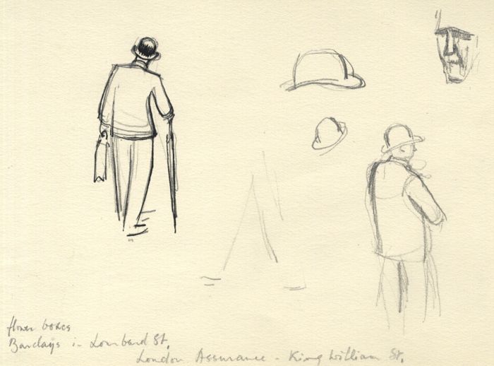 Frances Watt - Mid 20th Century Graphite Drawing, Trader, Lombard St, London