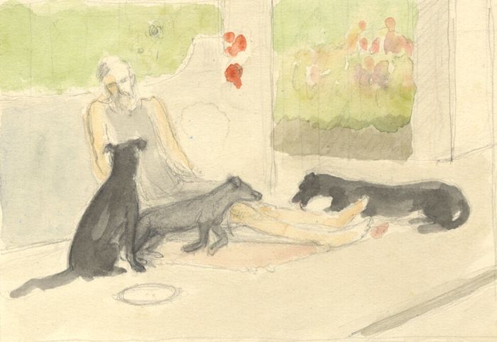 Frances Watt - 1979 Watercolour, Lazarus and the Dogs