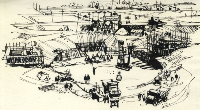 Paul Sharp - Mid 20th Century Pen and Ink Drawing, Construction Site