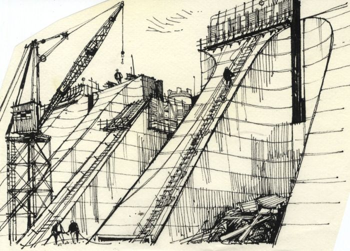 Paul Sharp - Mid 20th Century Pen and Ink Drawing, Construction