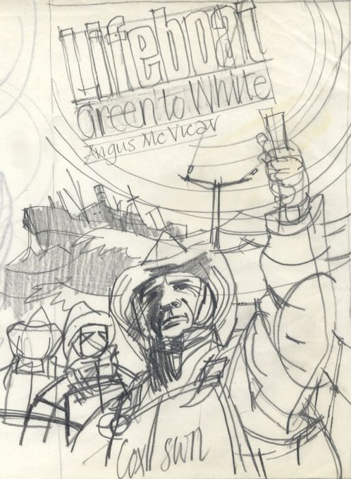Paul Sharp - 1965 Graphite Drawing, Jacket Design for 'Lifeboat Green to White'