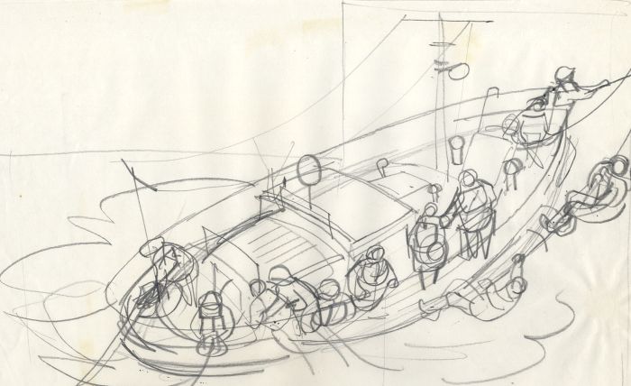 Paul Sharp - 1965 Graphite Drawing, Sketch for 'Lifeboat Green to White'