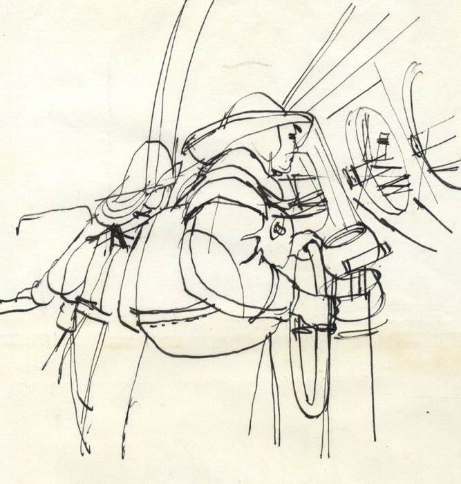 Paul Sharp - 1965 Pen and Ink Drawing, Sketch for 'Lifeboat Green to White'