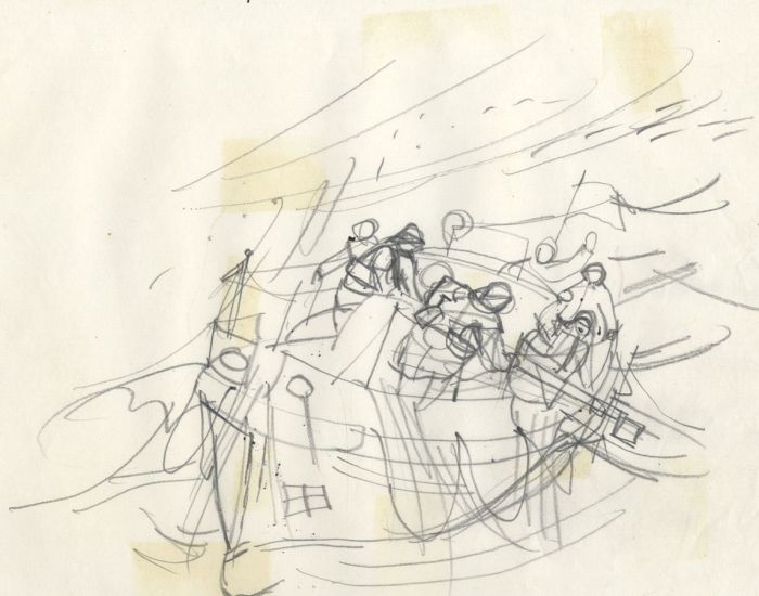 Paul Sharp - 1965 Graphite Drawing, Sketch for 'Lifeboat Green to White'