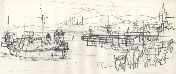 Paul Sharp - 1965 Graphite Drawing, Sketch for 'Lifeboat Green to White'