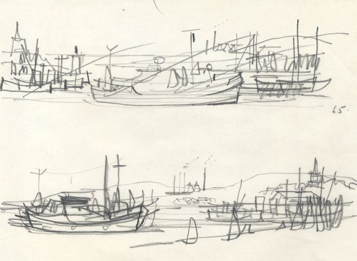 Paul Sharp - 1965 Graphite Drawing, Sketch for 'Lifeboat Green to White'