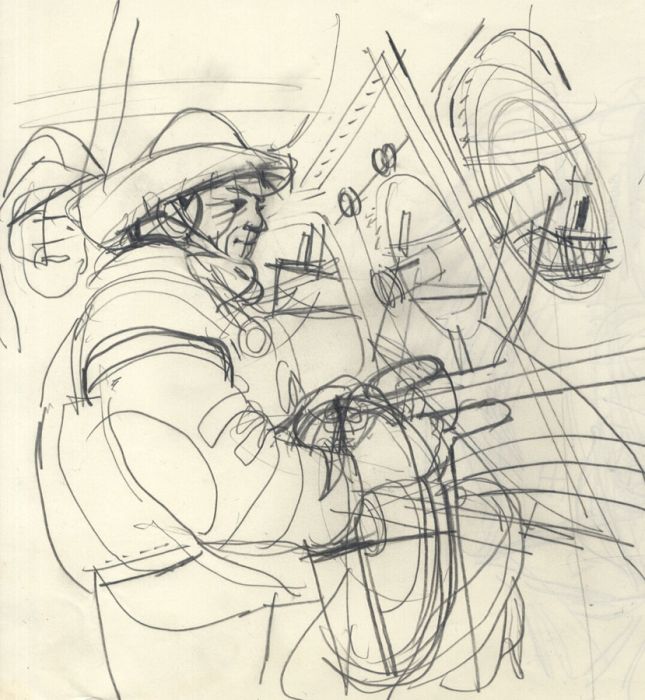 Paul Sharp - 1965 Graphite Drawing, Sketch for 'Lifeboat Green to White'