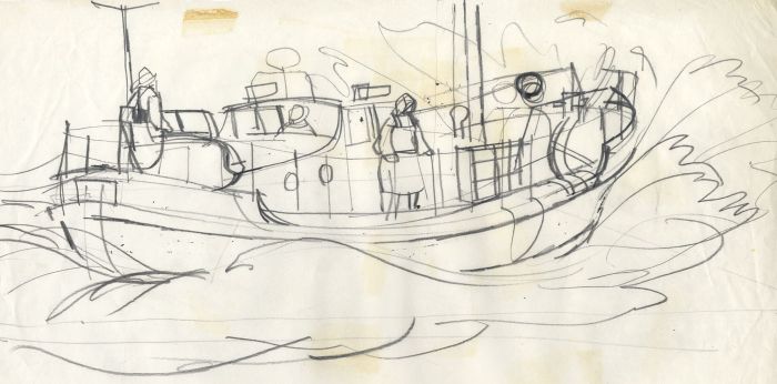 Paul Sharp - 1965 Graphite Drawing, Sketch for 'Lifeboat Green to White'