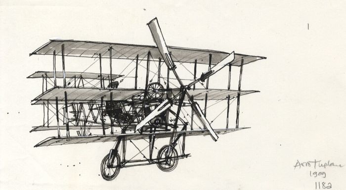Paul Sharp - Mid 20th Century Pen and Ink Drawing, Aeroplane from 1909