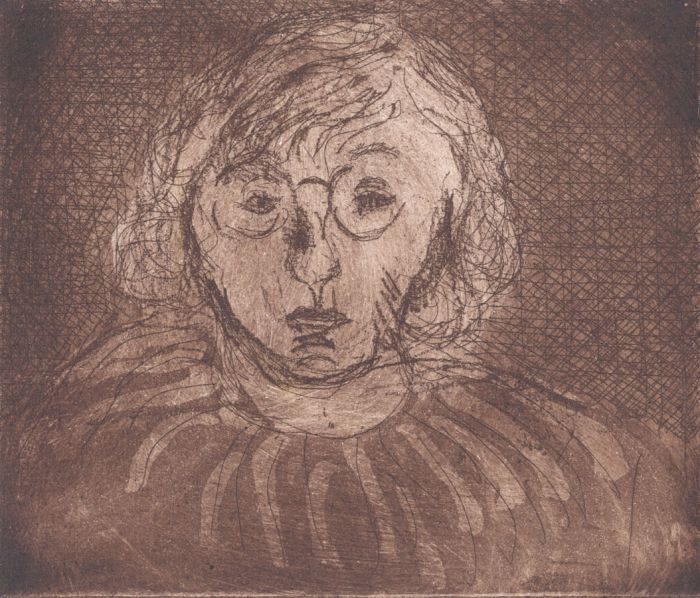 Joan Lewis - Contemporary Monotype, Bespectacled Woman