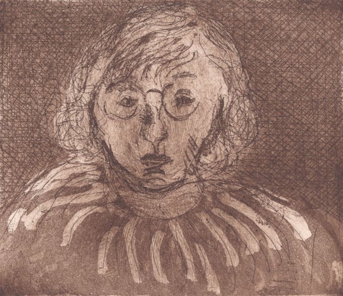 Joan Lewis - Contemporary Monotype, Bespectacled Woman