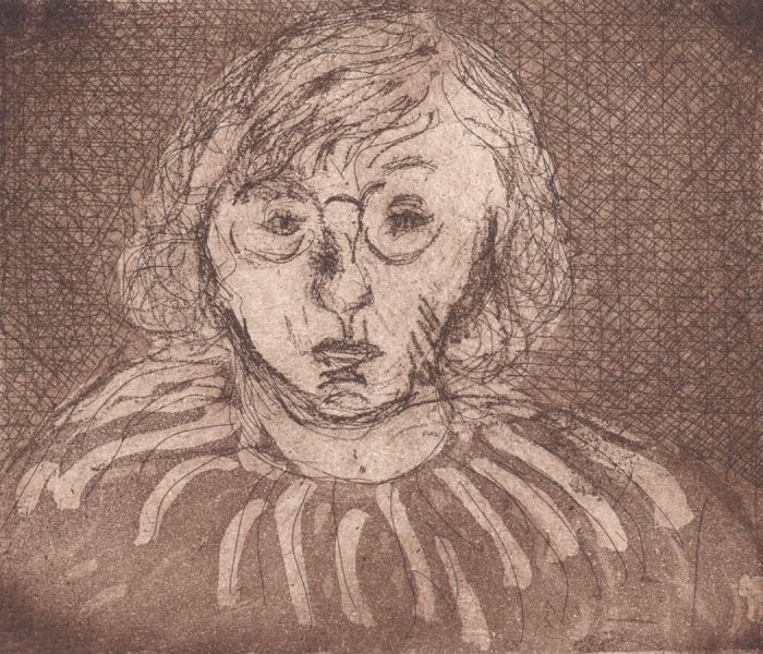 Joan Lewis - Contemporary Monotype, Bespectacled Woman