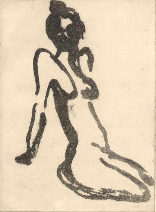 Joan Lewis - Contemporary Monotype, Kneeling Nude