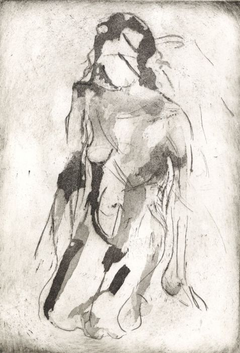 Joan Lewis - Contemporary Monotype, Kneeling Nude