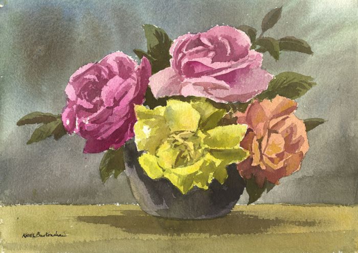 Keith Burtonshaw - 1991 Watercolour, Still Life with Roses
